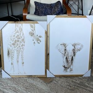 Giraffe and elephant wall art